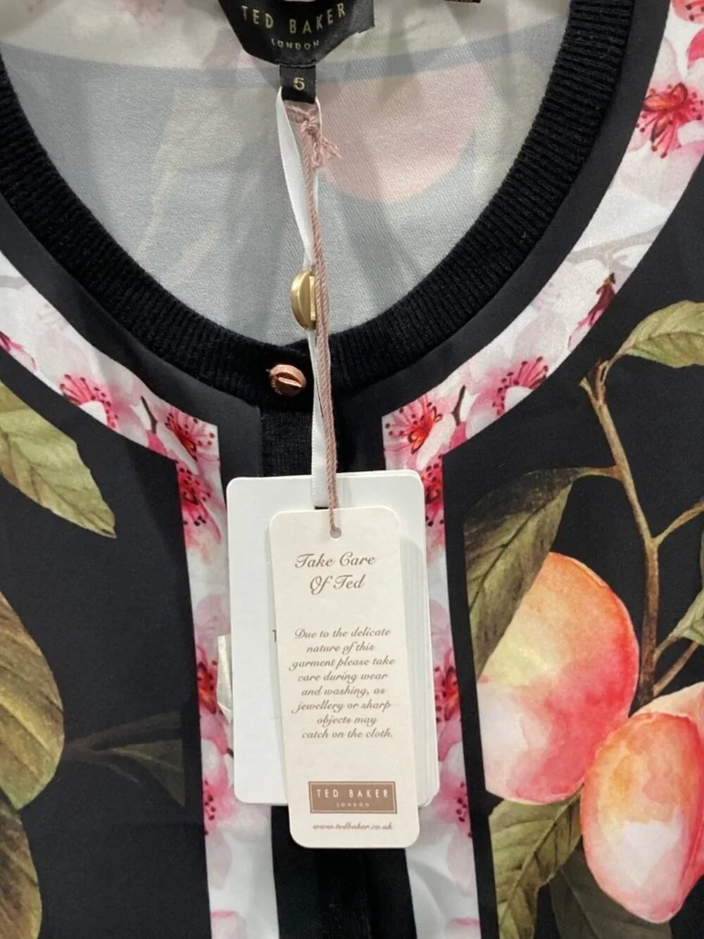 Ted Baker Peach Blossom Woven Bomber Jacket 5 L Black Wool Feminine Whimsygoth